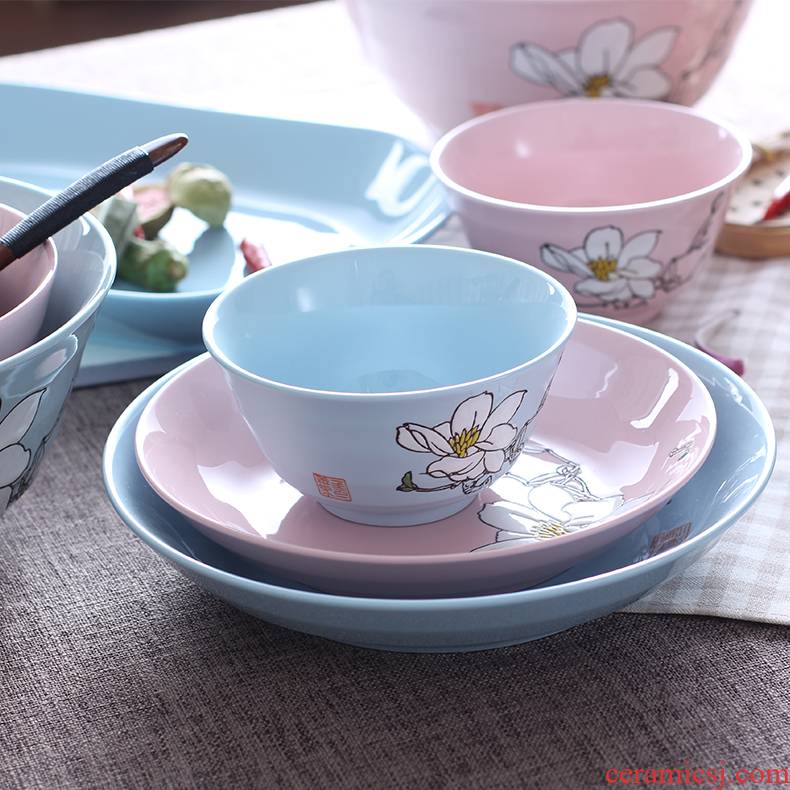 Porcelain powder blue ceramic gravity 0 fish salad bowl big bowl the rice bowls of household hand - made tableware DIY