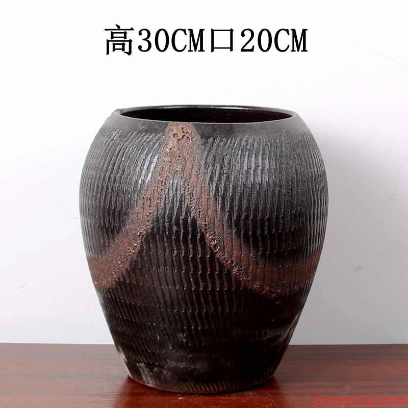 Extra large manual coarse pottery creative Chinese rose mage earthenware pottery flower POTS, large diameter green dominant high meat old basin