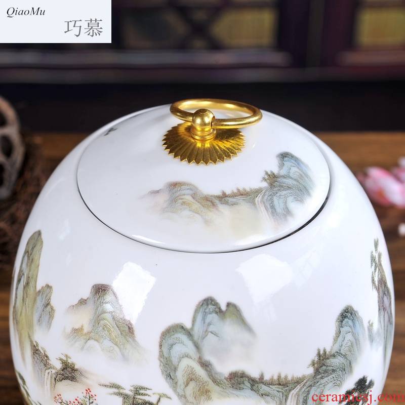 Qiao mu jingdezhen ceramic blue and white porcelain tea pot seal storage tank loose tea, green tea pu 'er tea box of medicinal materials