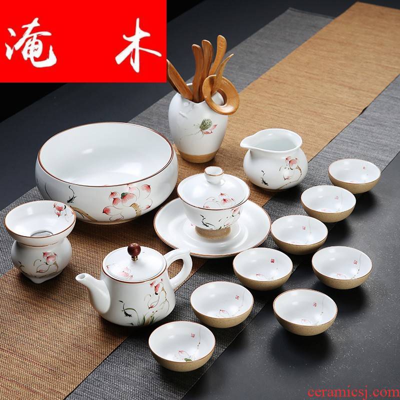 Submerged wood dehua hand - made kung fu tea set household contracted 6 only hand - made ceramic cup lid bowl of tea sets