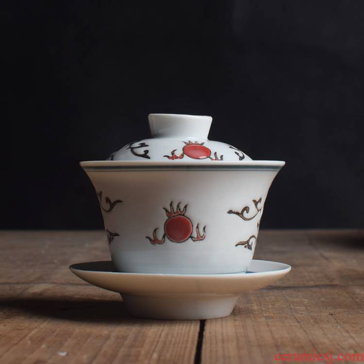 Submerged wood working chaozhou goods inventory old three to bowl of tea tureen ready fengxi old porcelain industry dust under the glaze carving series three cups