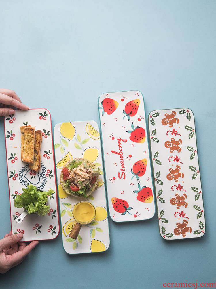 The Nordic rectangle plate strip plate ceramic snack plate dinner plate ideas snacks Japanese sushi platter