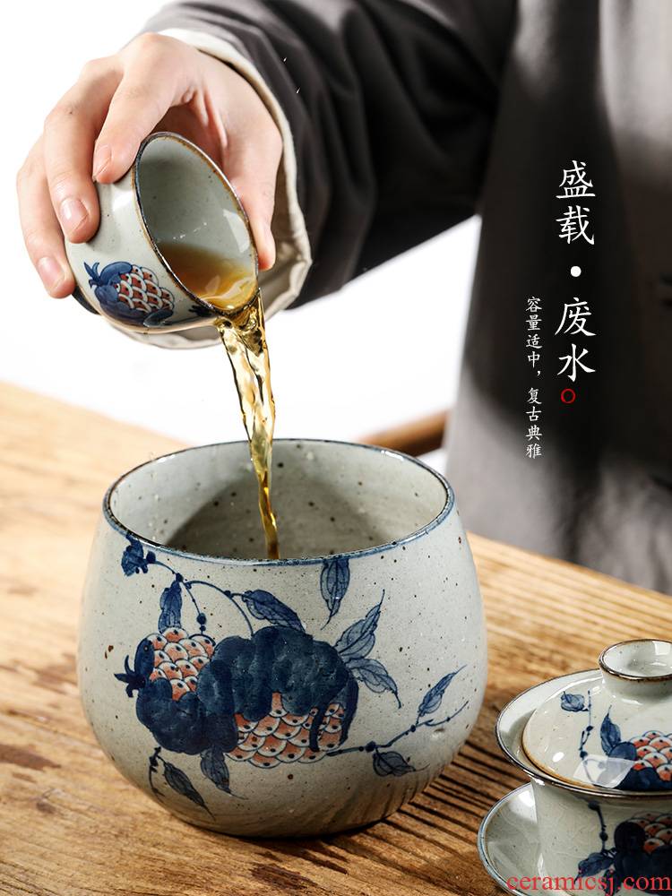 Jingdezhen blue and white washed large pure manual hand - made ceramic tea wash mud kung fu tea set home water jar is writing brush washer accessories