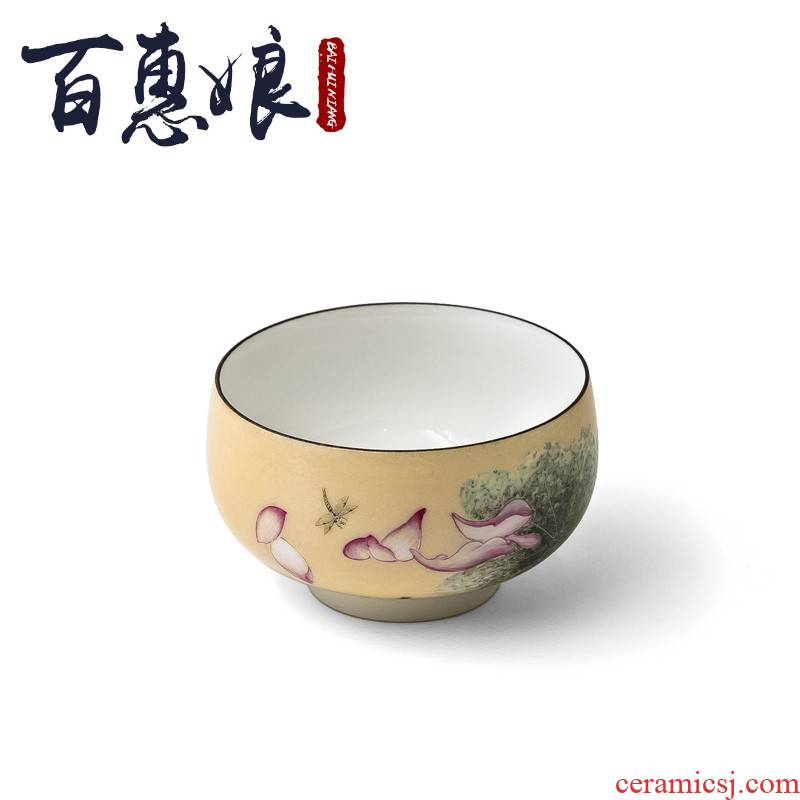 Ceramic cups (niang kung fu masters cup pure manual matt glaze pastel yellow cup 202 lotus boat crossing the water