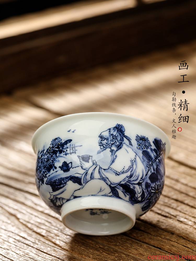 Jingdezhen porcelain hand - made master cup a cup of pure checking ceramic cups kung fu tea set figure sample tea cup only