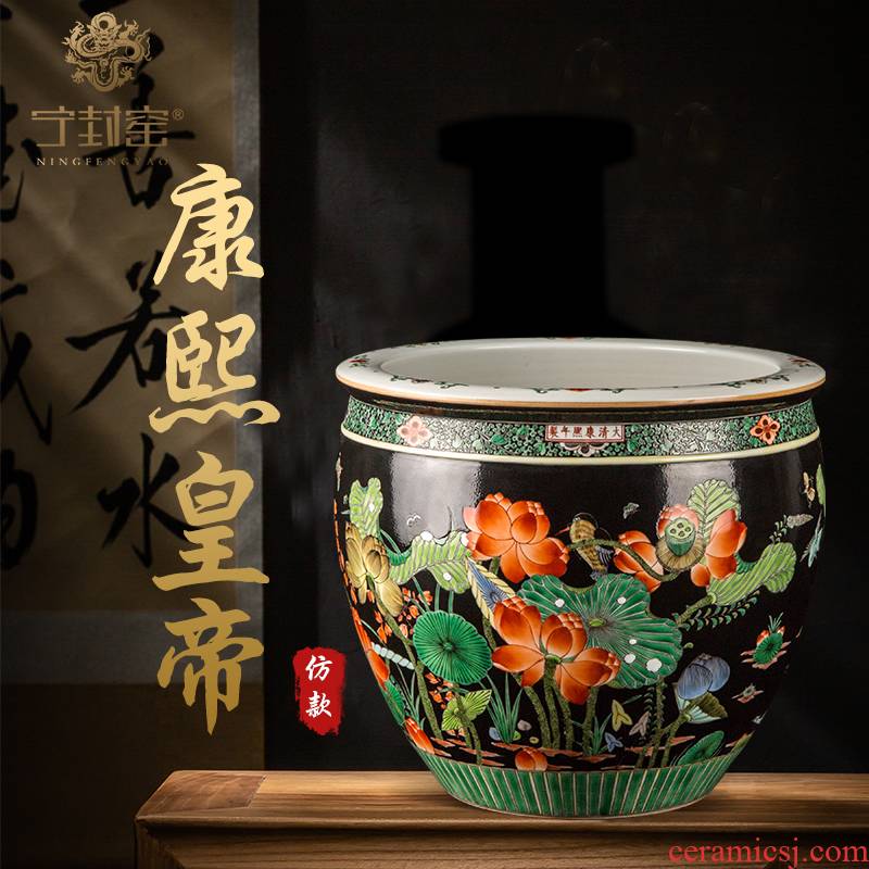 Better sealed up with jingdezhen hand - made ceramic vases, the the qing emperor kangxi, black lotus pattern lotus seed cylinder archaize furnishing articles