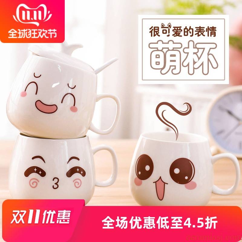 Female character ceramic keller with spoon, lovely cereal cup cartoon creative trend coffee cup of water