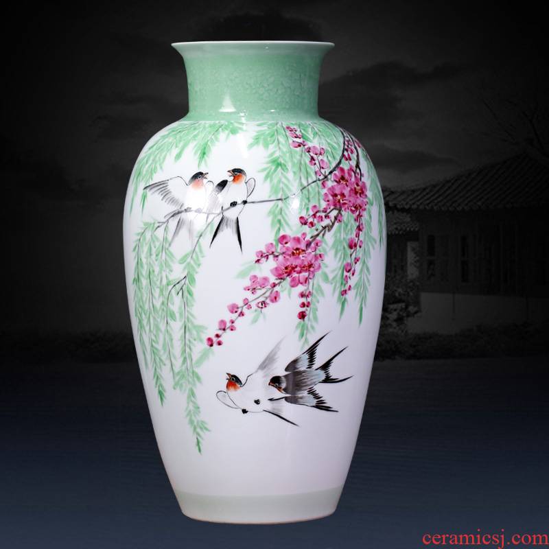 Jingdezhen ceramics masters hand - made powder enamel spring flower vase furnishing articles home sitting room adornment