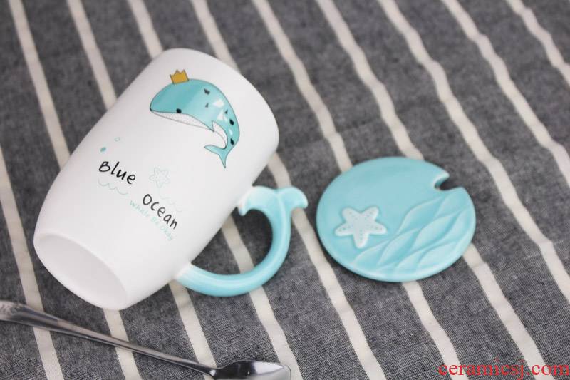 Qiao mu cup one creative lovely ceramic keller with cover with a spoon move office coffee milk