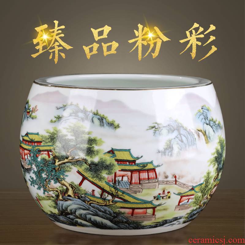 Jingdezhen ceramics pastel landscape basin cylinder creative household adornment TV ark, place of the sitting room porch decoration
