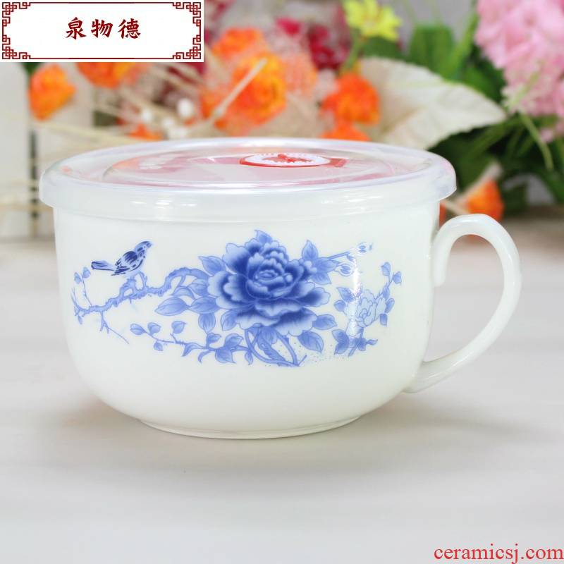 The Creative cartoon microwave ceramic bowl of soup bowl mercifully rainbow such use tableware suit, lovely cup noodles with cover tape