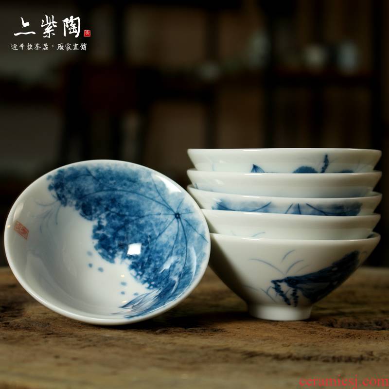 Kung fu tea set of blue and white porcelain ceramic cups from the small bowl is manual hand - made sample tea cup blue and white hat