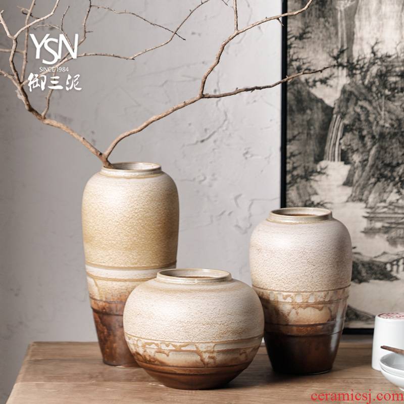 Royal three new Chinese dry flower flower vase thick mud TaoHua jingdezhen ceramic bottle of zen ornament furnishing articles