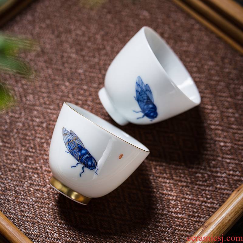 The Owl up jingdezhen porcelain hand - made see colour master cup cicadas bell cup kung fu tea cup a cup of tea
