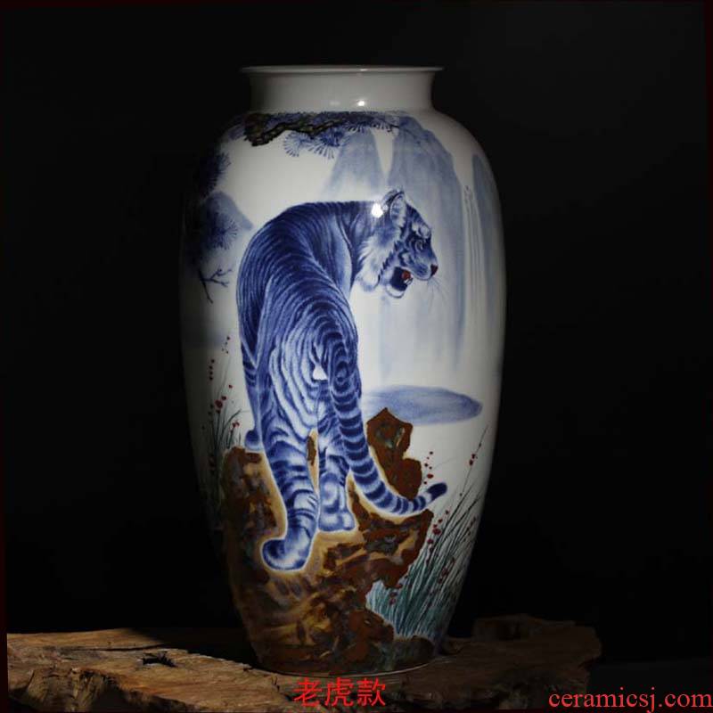 Three character big Joe cole beauty decorative vase jingdezhen hand draw up the mountain tiger tiger vase