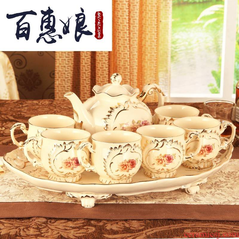 (niang European ceramic tea set with tray was home English afternoon tea cup suit small key-2 luxury