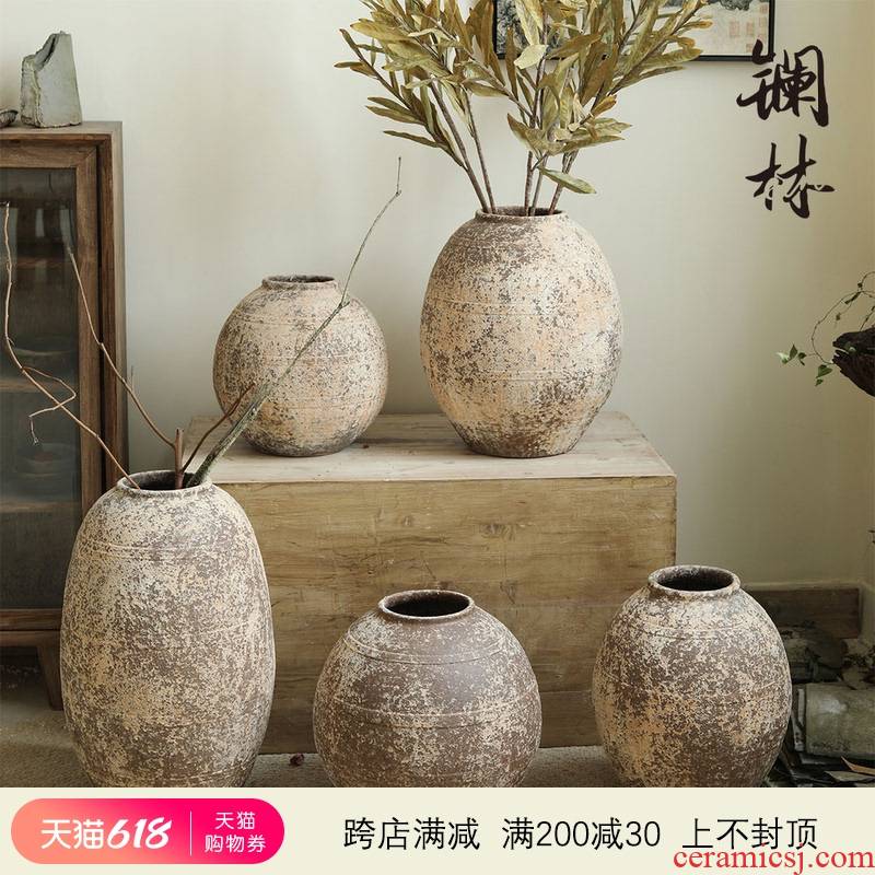Manual coarse TaoHua device do old clay pottery retro flower arranging dried flower vase hand made Japanese tea zen flowerpot