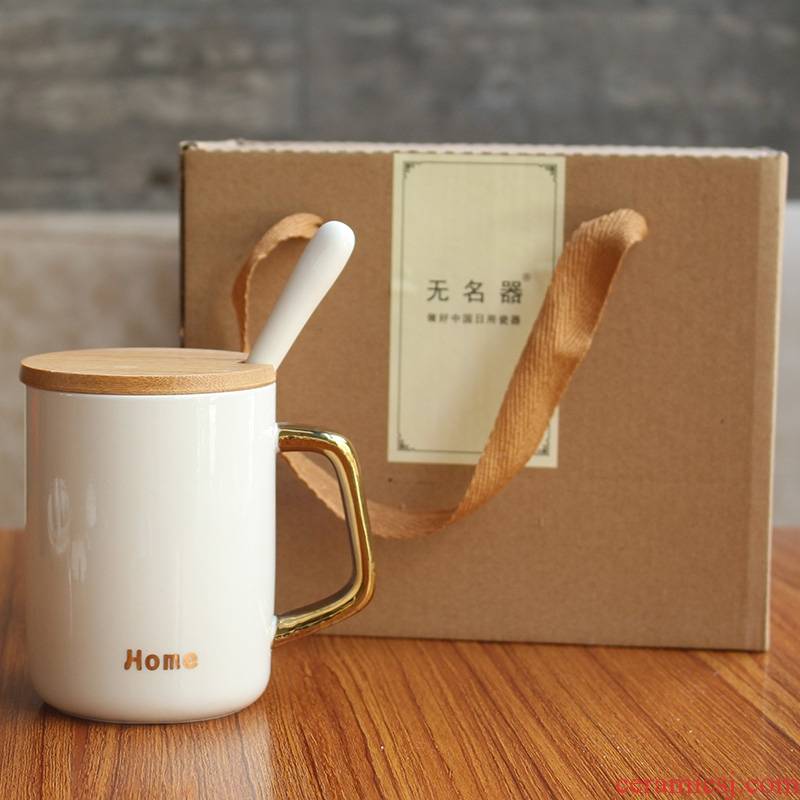 Qiao mu ou ins mark cup coffee cup ceramic cups with cover run Chinese couples water cup a to send gifts