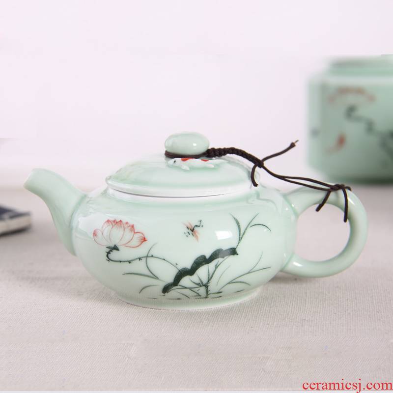 Boil the teapot tea single pot small household health pot carp jingdezhen ceramic celadon kung fu tea set hand - made of lotus