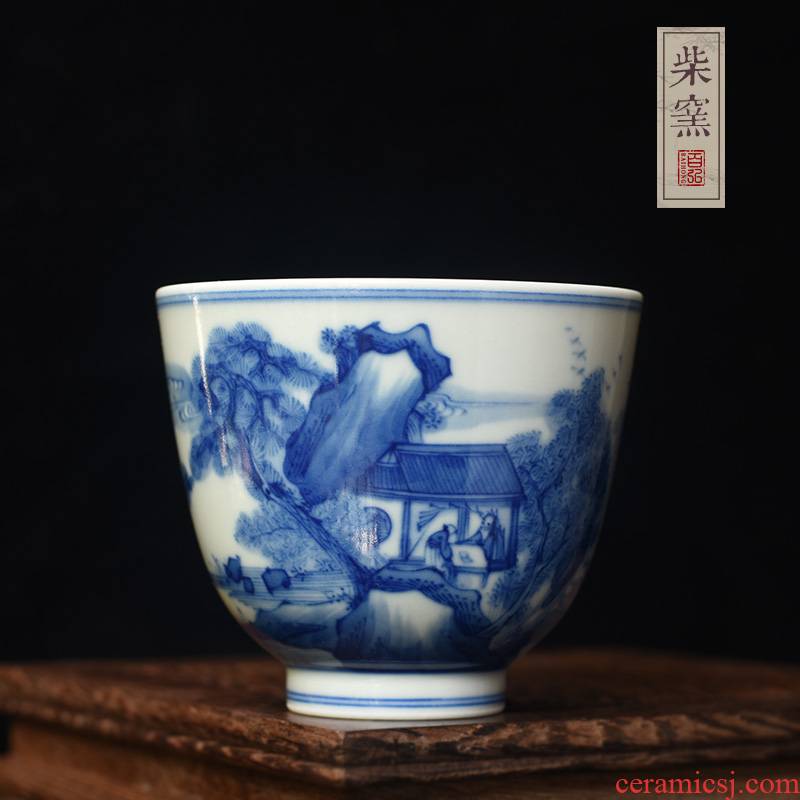 Hundred hong maintain archaize of jingdezhen blue and white kangxi landscape master cup single cup cup firewood hand - made sample tea cup