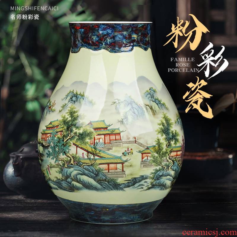 Jingdezhen ceramics powder enamel vase flower arrangement sitting room adornment of Chinese style household furnishing articles porch TV ark, decoration