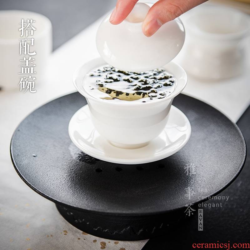 Qiao mu YWT black ceramic POTS bearing bearing coarse pottery tea to split water pot pad kung fu tea lid bowl of mat