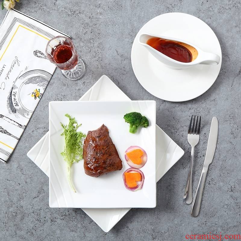 Steak dishes suit dinner plate household creative 0 western - style the pure white ceramic tableware of a full set of knives and forks.