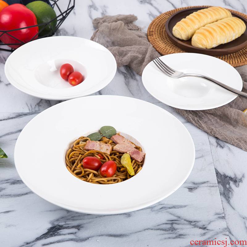 Ceramic creative pure white straw hat tableware pasta spaghetti disc western salad plate round soup plate household food dish