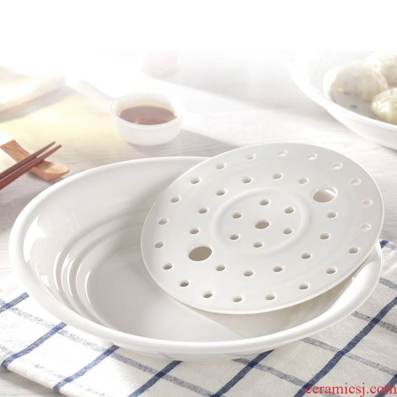 2021 round food tableware Chinese style household steamed dumplings ceramic plate deep animated cartoon drop glaze color plate