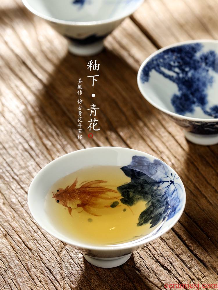 Jingdezhen porcelain teacup master cup single cup pure manual kung fu tea set perfectly playable cup single hand - made the goldfish bowl