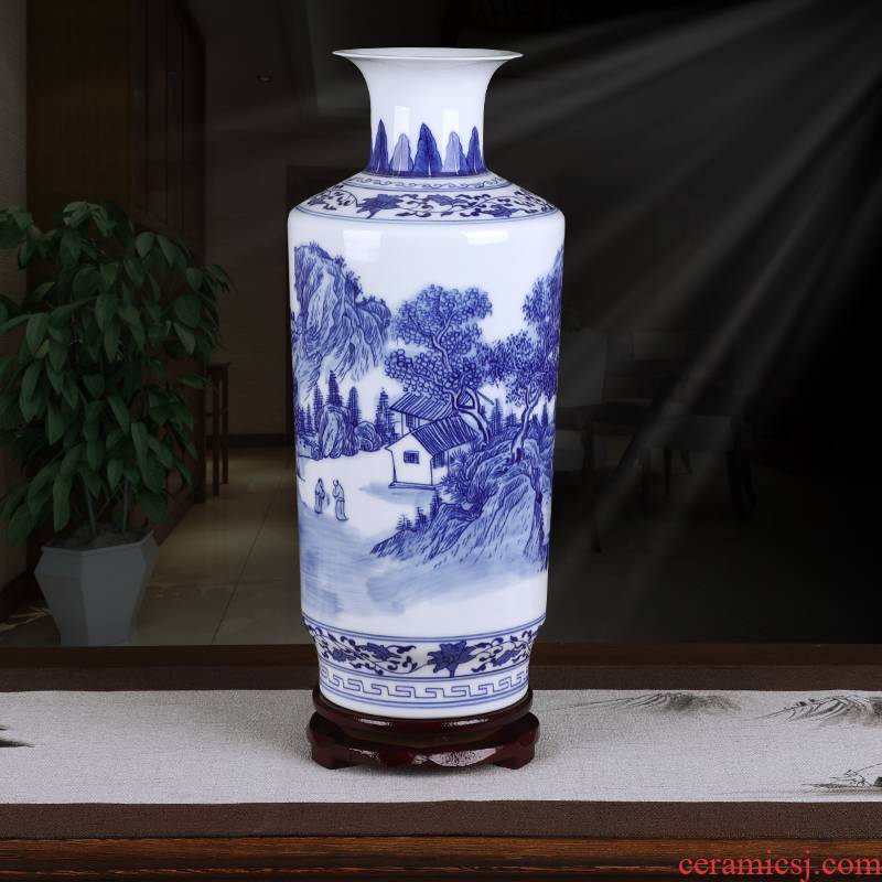 Jingdezhen ceramics thin foetus antique landscape painting the living room of Chinese style household adornment TV ark, of blue and white porcelain furnishing articles