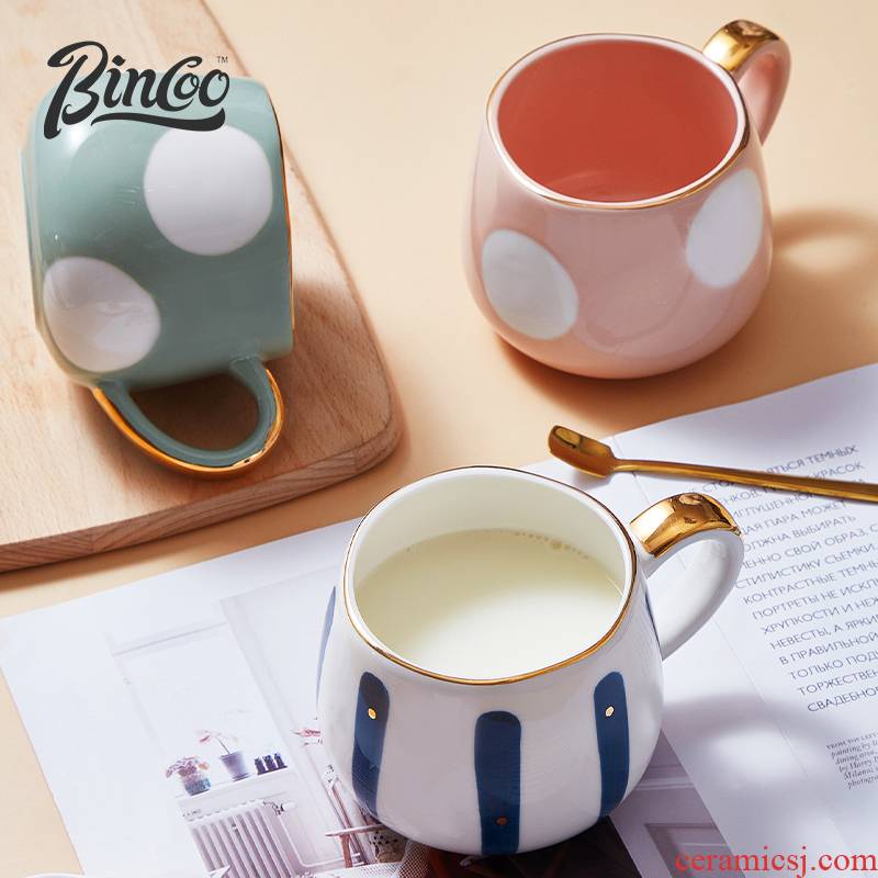 Bincoo creative ceramic mugs high level water cup with a spoon, the appearance of the oat milk coffee cup ins express it in girls