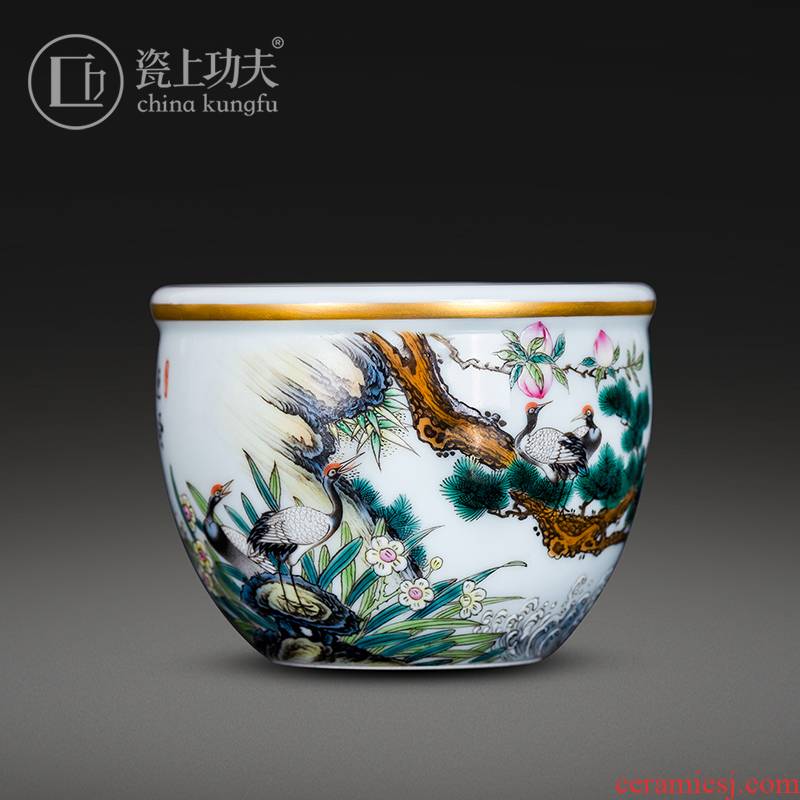 Porcelain on kung fu pine crane, prolong life master of jingdezhen ceramic cylinder cup kung fu tea bowl single CPU