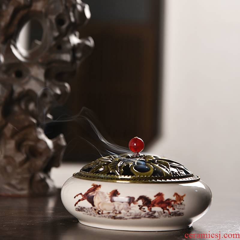 Hui shi mosquito incense buner domestic large - sized ceramic aroma stove creative indoor incense buner with cover heavy incense buner ta sweet dish