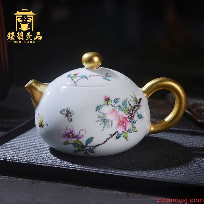 Jingdezhen ceramic hand - made pastel jade mud painting of flowers and xi shi pot side put the pot of kung fu tea set large capacity single pot, kettle