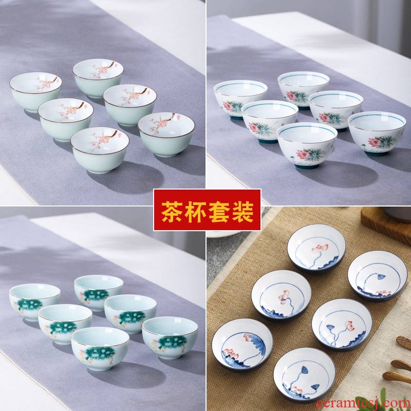 Kung fu tea cups for 6 pack small suit with blue and white porcelain tea cups of high - grade ceramic sample tea cup