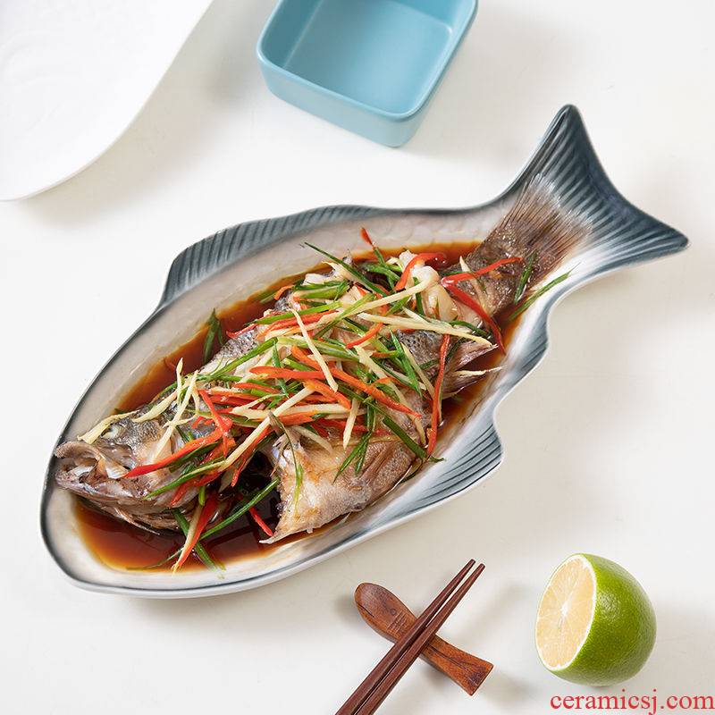 Nordic steamed fish dish fish dishes steamed fish plate plate household creative new ceramic tableware large fish dish