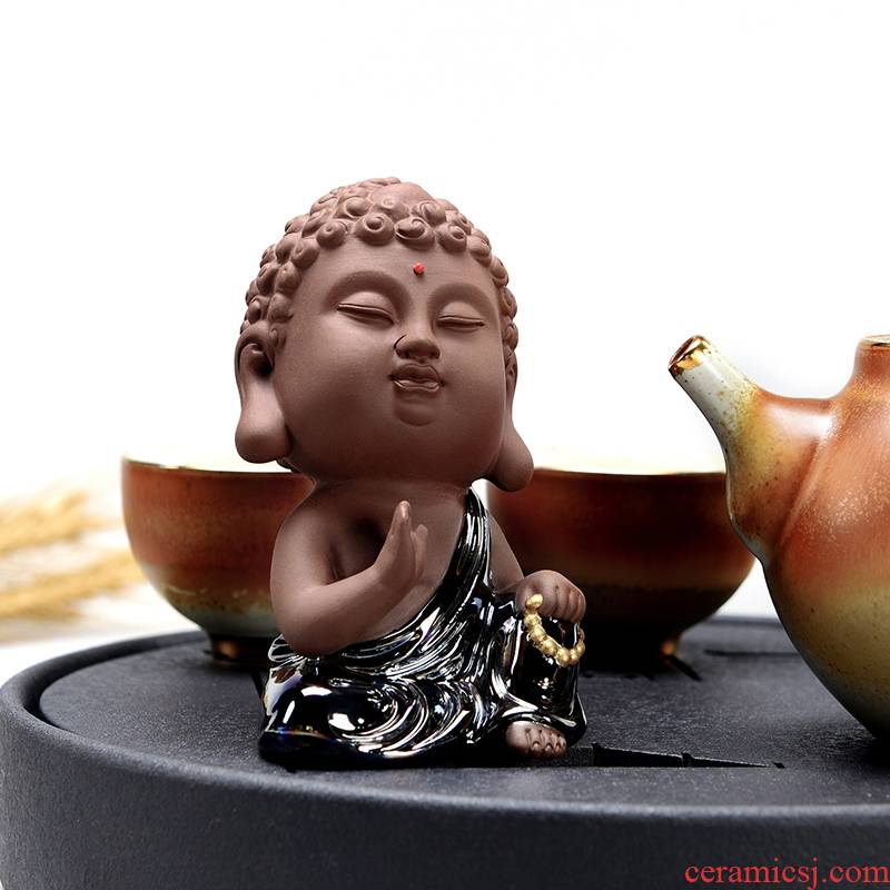Qiao mu tea pets play small ceramic purple tathagata the little novice monk Buddha bless cave of on - board, furnishing articles