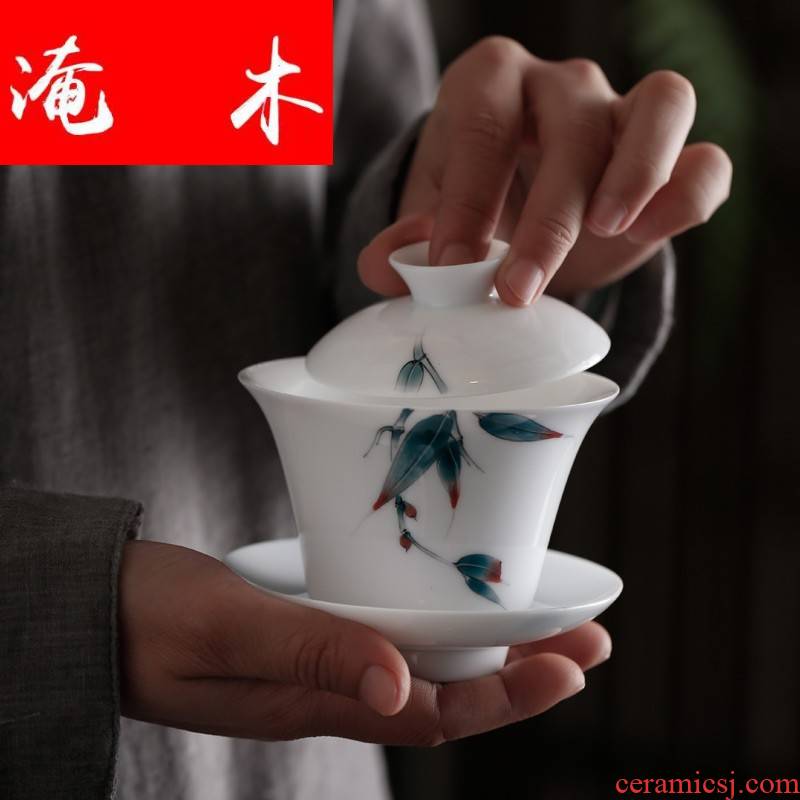Flooded wooden blue and white tureen hand - made ceramic tea cup tea bowl of them thin body three bowls of kunfu tea tea