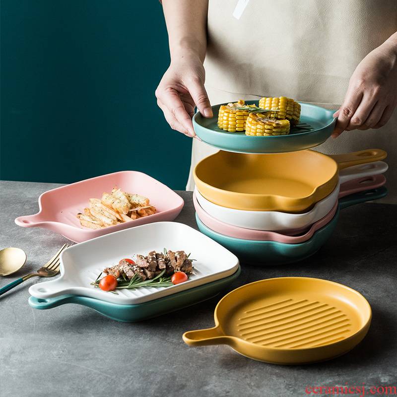 The Nordic idea web celebrity oven for baking plate ceramic household with handle western Japanese tableware food dish