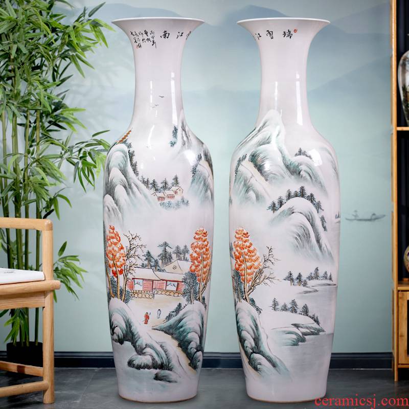 Jingdezhen pastel hand - made scenery large sitting room landing big vase furnishing articles household porcelain ceramic decoration gifts