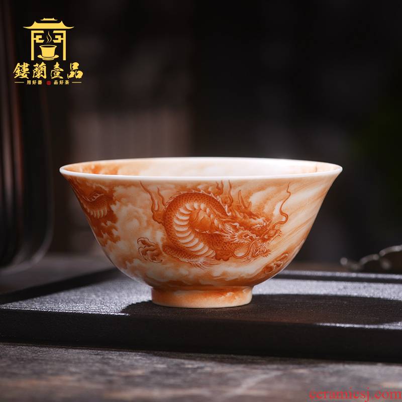 Jane hall alum spill red dragon playing bead master cup of jingdezhen ceramic hand - made single CPU kung fu tea set personal tea cup