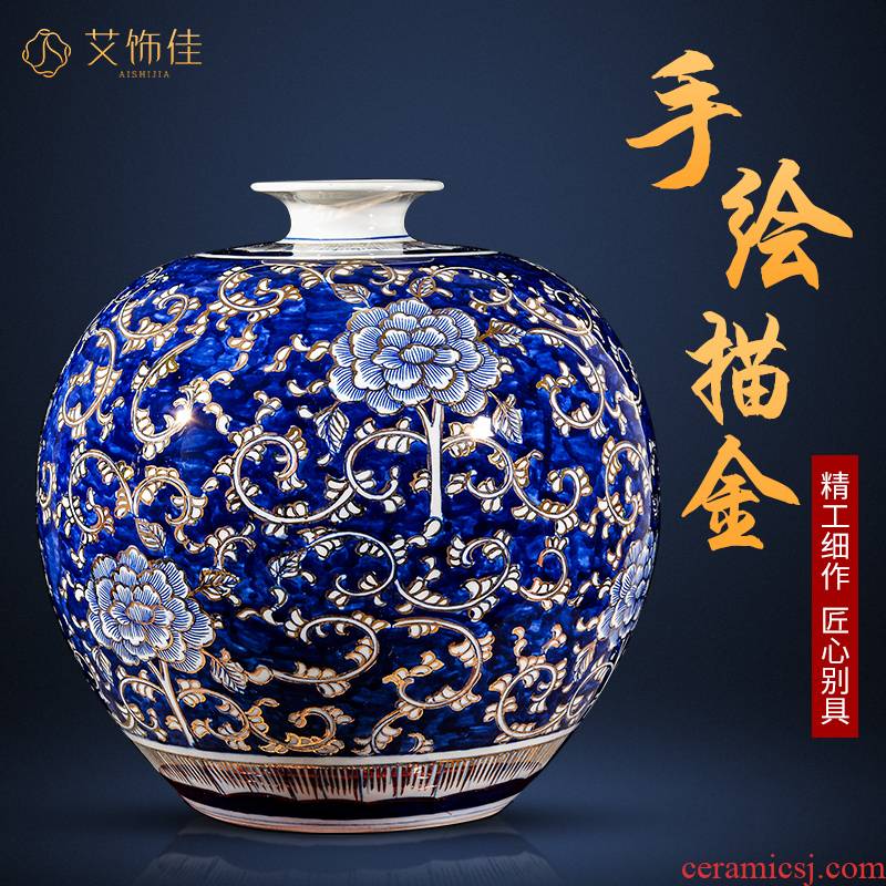 Jingdezhen ceramic paint hand - made large blue and white porcelain vase new Chinese flower arranging office sitting room key-2 luxury decoration