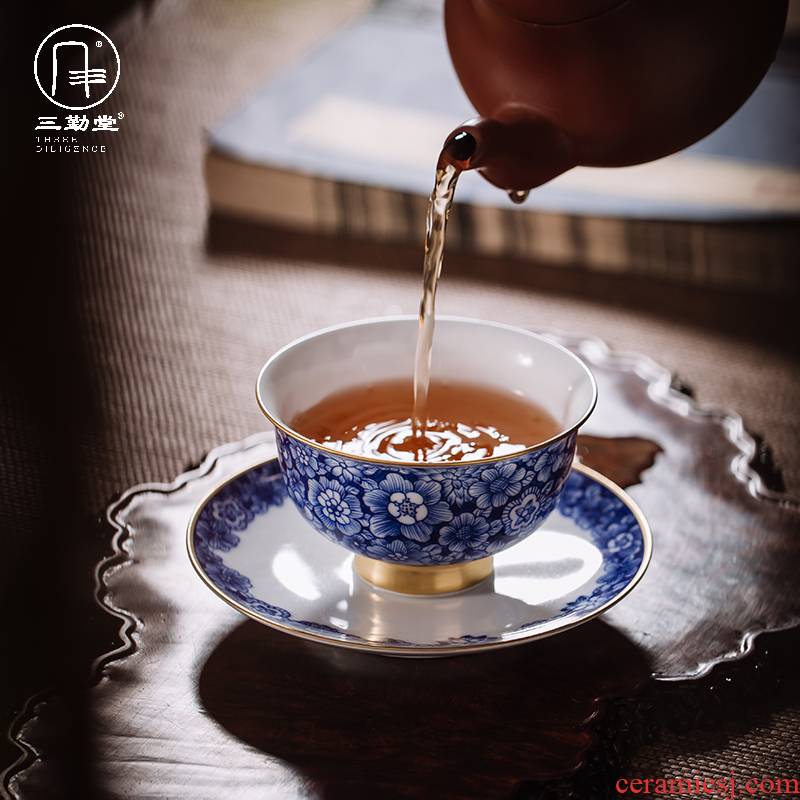 Three frequently hall hand - made of blue and white porcelain tea cups of jingdezhen ceramic sample tea cup kung fu masters cup but small fullness tea cups