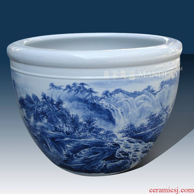Jingdezhen blue and white porcelain hand - made porcelain VAT elegant key-2 luxury furnishings big study fine ceramic cylinder cylinder