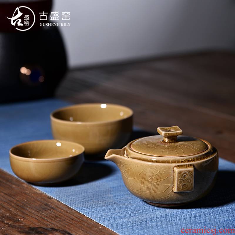 The ancient sheng up 2 new xiangyun pearl celadon crack cup a pot of two portable contracted ceramic cup personal travel