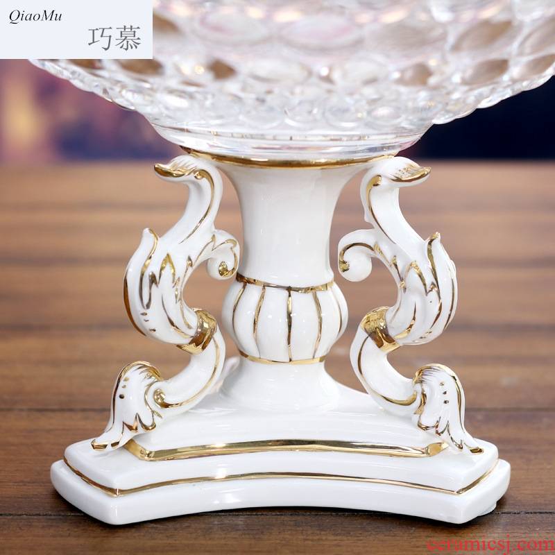 Qiao mu fruit bowl sitting room home crystal glass fruit bowl I and contracted Europe type of confectionery ceramics originality