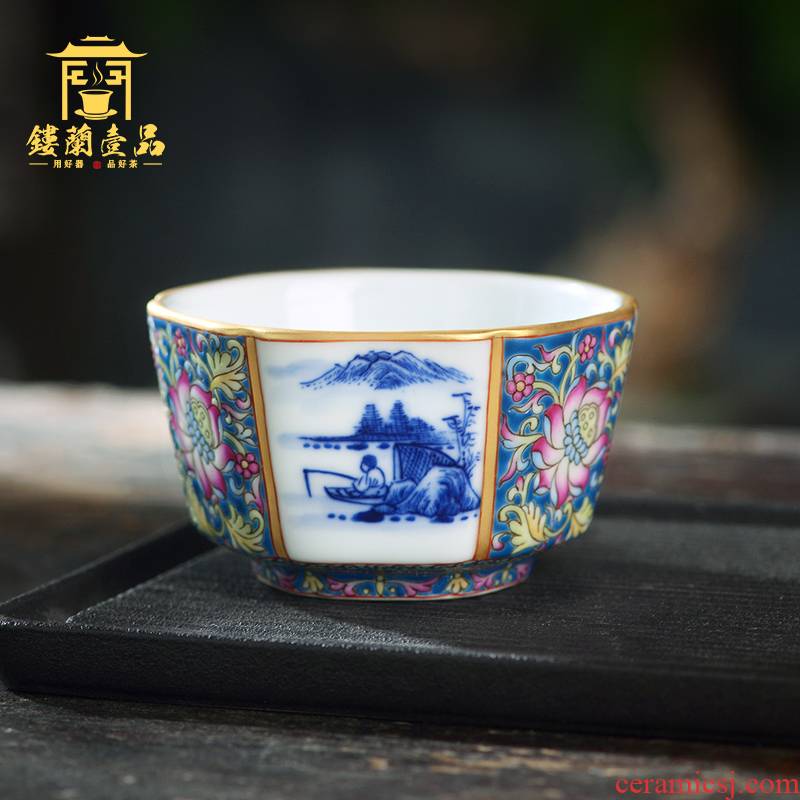 All hand - made colored enamel porcelain of jingdezhen ceramics landscape the six - party cup kunfu tea, tea cup of individual single CPU