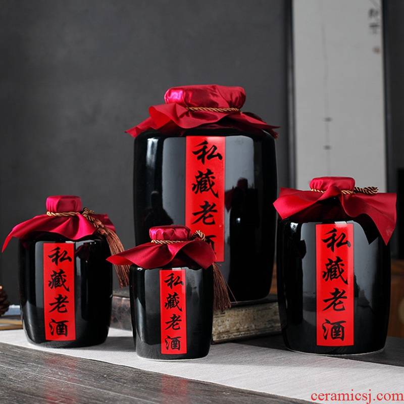 Longed for restoring ancient ways opportunely sharply black glaze ceramic bottle 1 catty 2 jins of 3 kg 5 jins of 10 jins empty jar sealing reserve wine