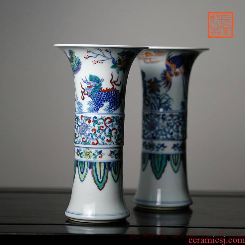 Long up controller hand - made color bucket FeiFeng kirin flower vase with jingdezhen manual archaize ceramic vases, home furnishing articles